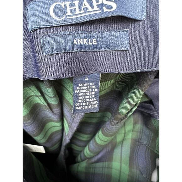 Chaps" Size 4, Green/Blue Plaid, stretchy HighWaist Ankle Pants . - Picture 6 of 7